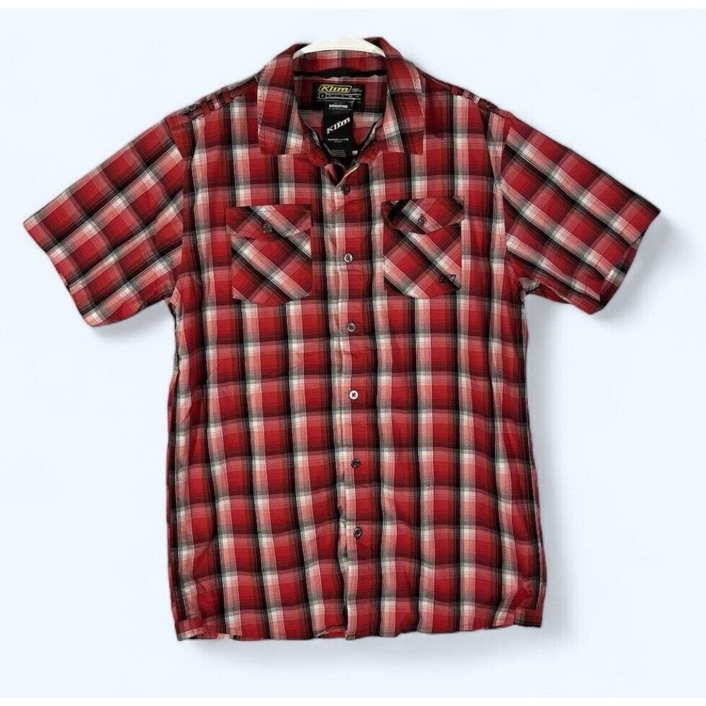KLIM Shirt Mens‎ Small Short Sleeve Button Up Red Plaid Logo Downtime